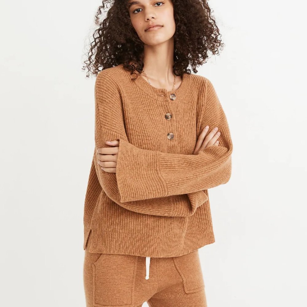 Madewell (Re)sourced Cashmere Ribbed Henley Sweater